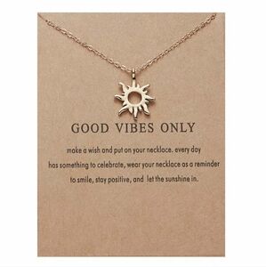 Good Vibes Flaming Gold Sun Pendant Necklace Positivity Mantra Friendship Gift